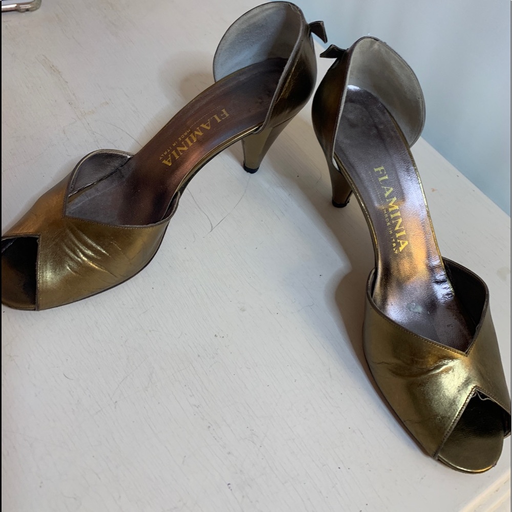 Vintage Bronze Peep Toe Heel 38 1/2 Flaminia